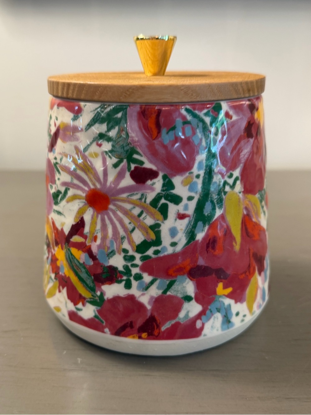 Target Opalhouse Ceramic Storage Canister 5”  Wood Lid Floral Print Stoneware